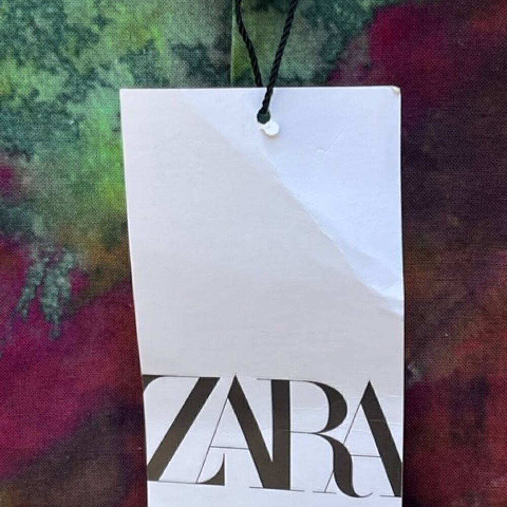 ZARA Men Boxy Relaxed Fit Burgundy Green Floral Short Sleeve Shirt Cotton Medium - Picture 10 of 16